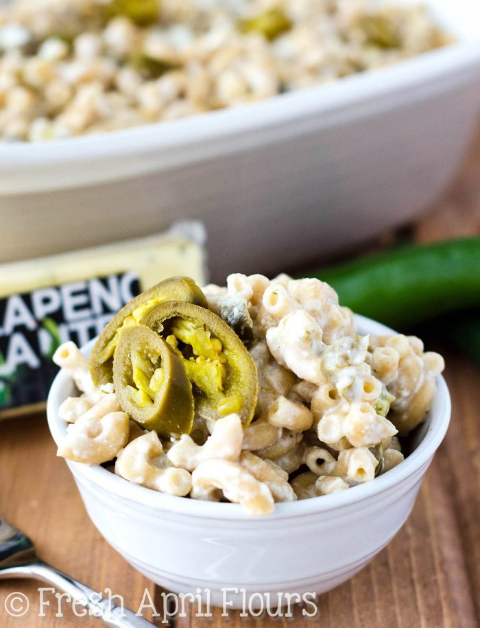 Jalapeño Popper Mac & Cheese: A quick and easy homemade macaroni and cheese filled with spicy jalapeños and green chiles.