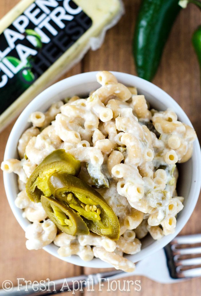 Jalapeño Popper Mac & Cheese: A quick and easy homemade macaroni and cheese filled with spicy jalapeños and green chiles.