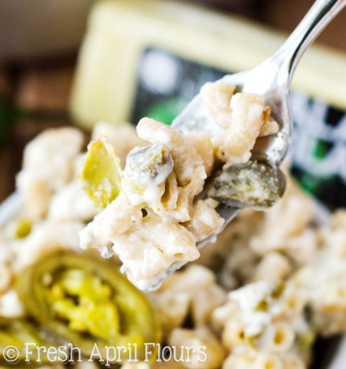 Jalapeño Popper Mac & Cheese: A quick and easy homemade macaroni and cheese filled with spicy jalapeños and green chiles.