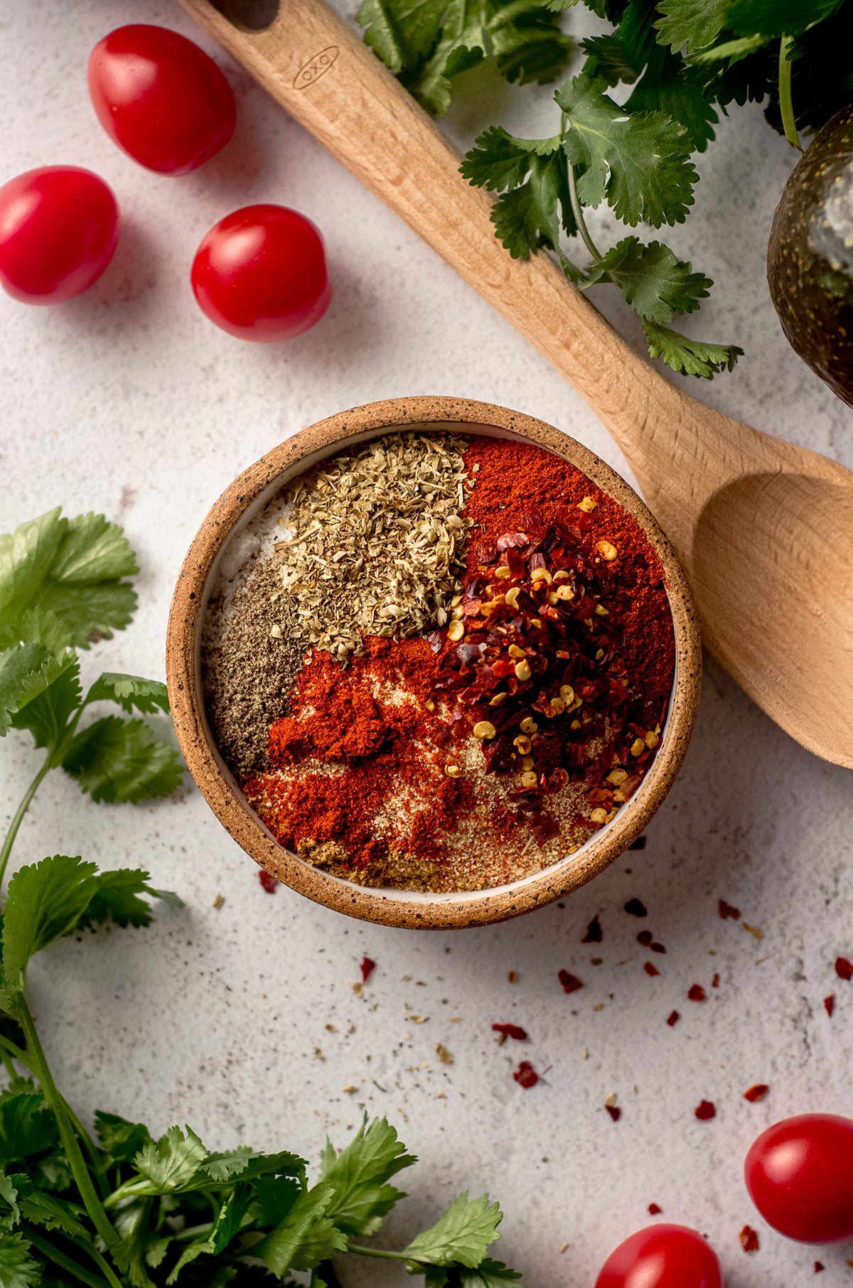 aerial photo of a bowl of seasoning for gluten free taco seasoning