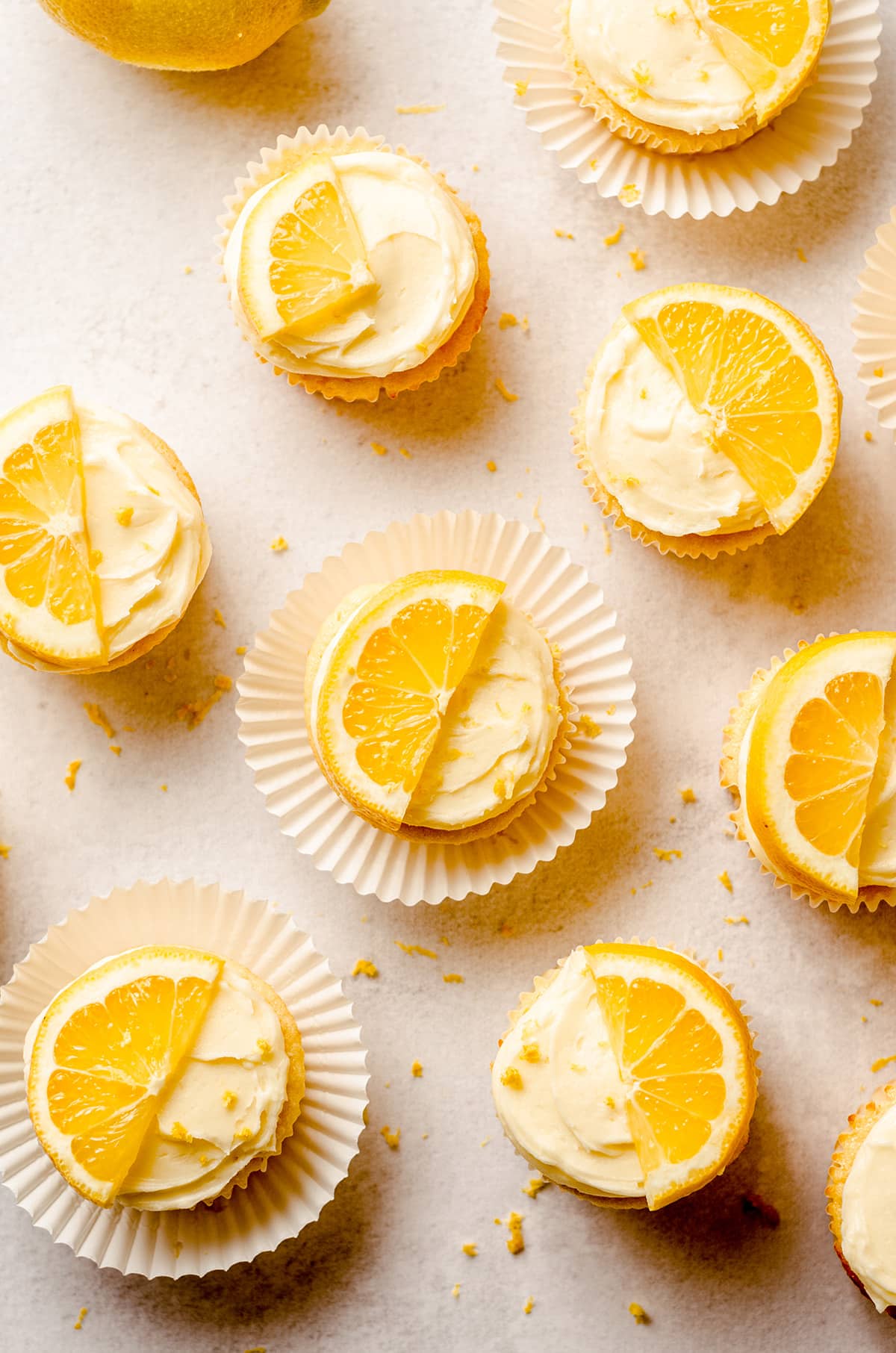 aerial photo of triple lemon cupcakes