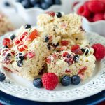 Red, White, & Blue Rice Krispies Treats: A patriotic twist on the classic featuring dried fruit and white chocolate-- use blueberries, strawberries, raspberries, and/or cherries for a berry version fit for any American celebration!