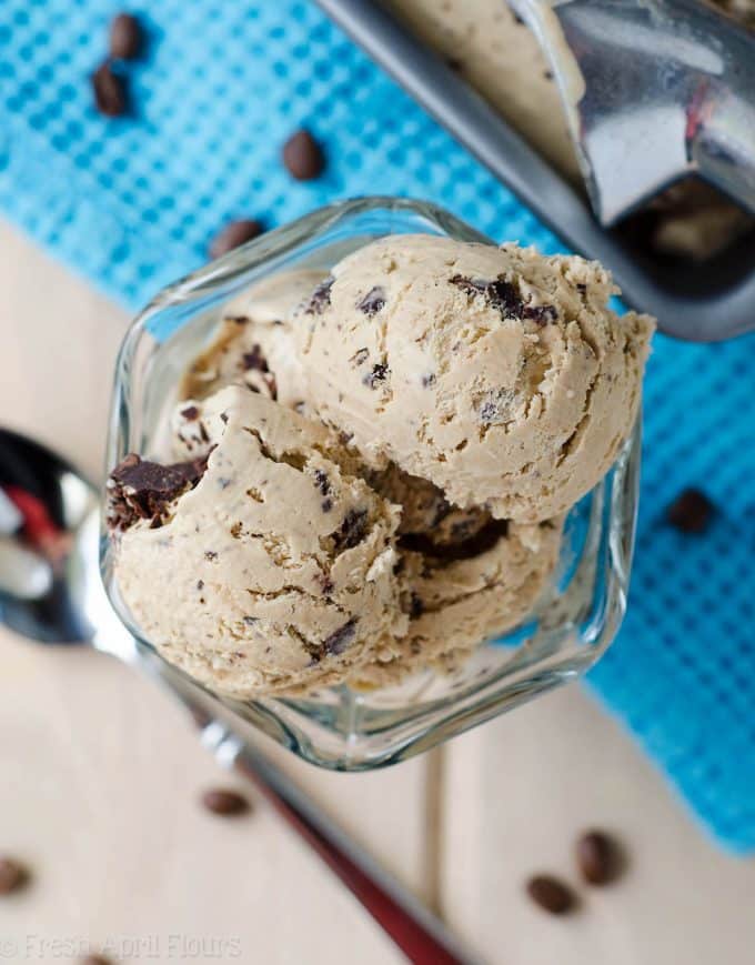 No Churn Coffee Ice Cream: Creamy, full-bodied coffee ice cream complemented by rich chocolate chunks.