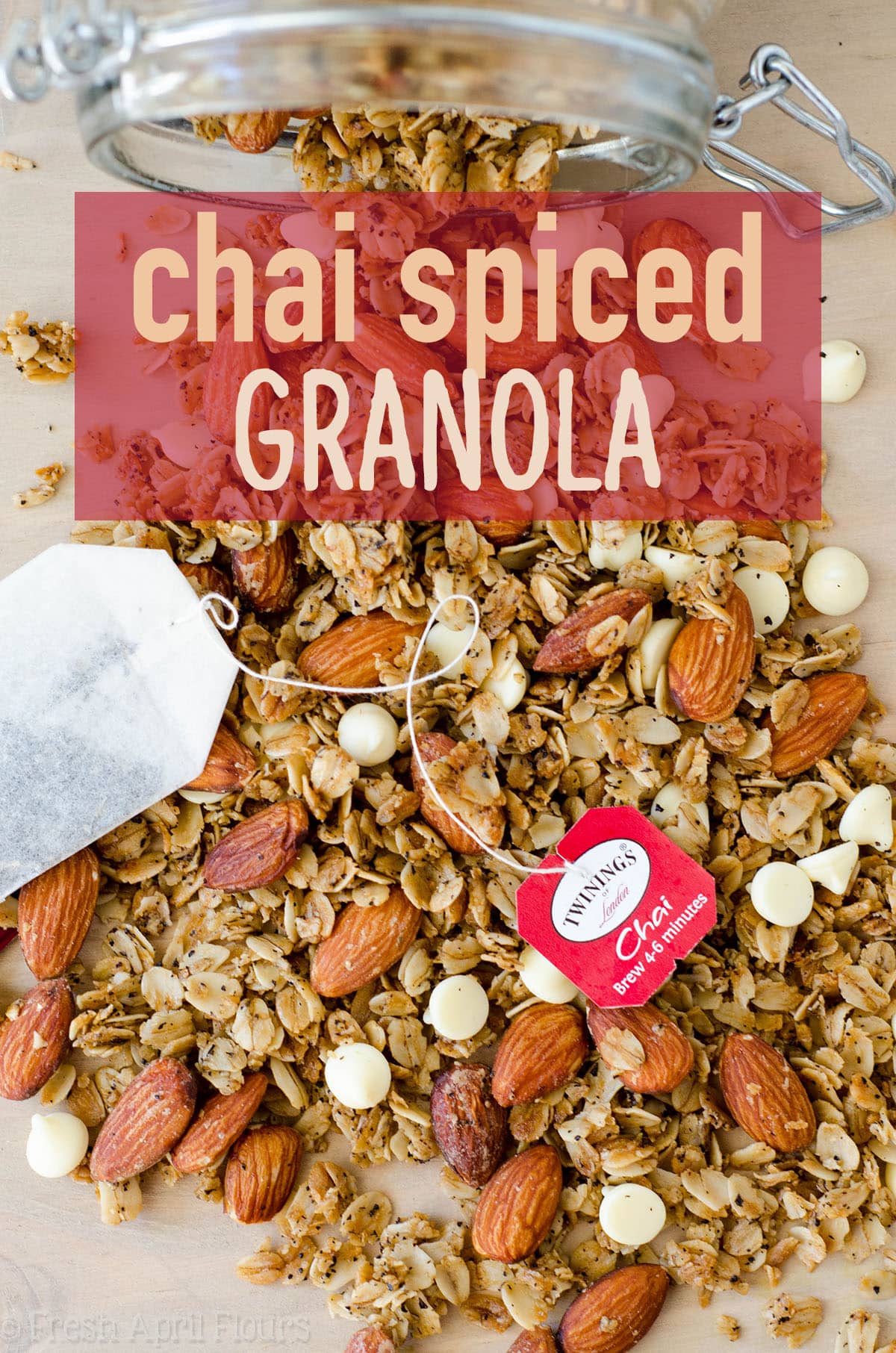 Chai Spiced Granola: Easy homemade granola spiced with the warm flavors of cinnamon, nutmeg, and cardamom. Perfect for a cold weather snack! via @frshaprilflours