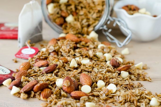 Chai Spiced Granola: Easy homemade granola spiced with the warm flavors of cinnamon, nutmeg, and cardamom. Perfect for a cold weather snack!