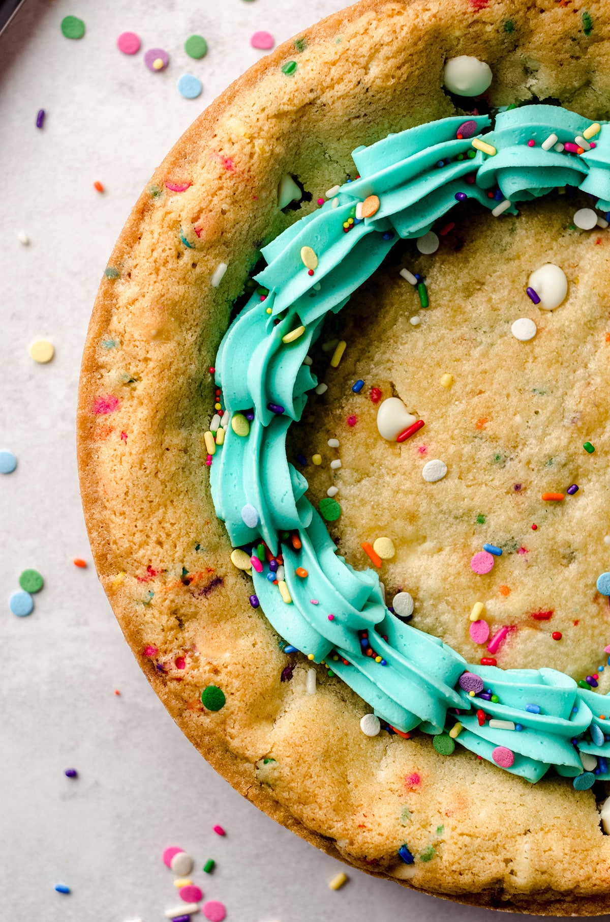 aerial photo of funfetti sugar cookie cake