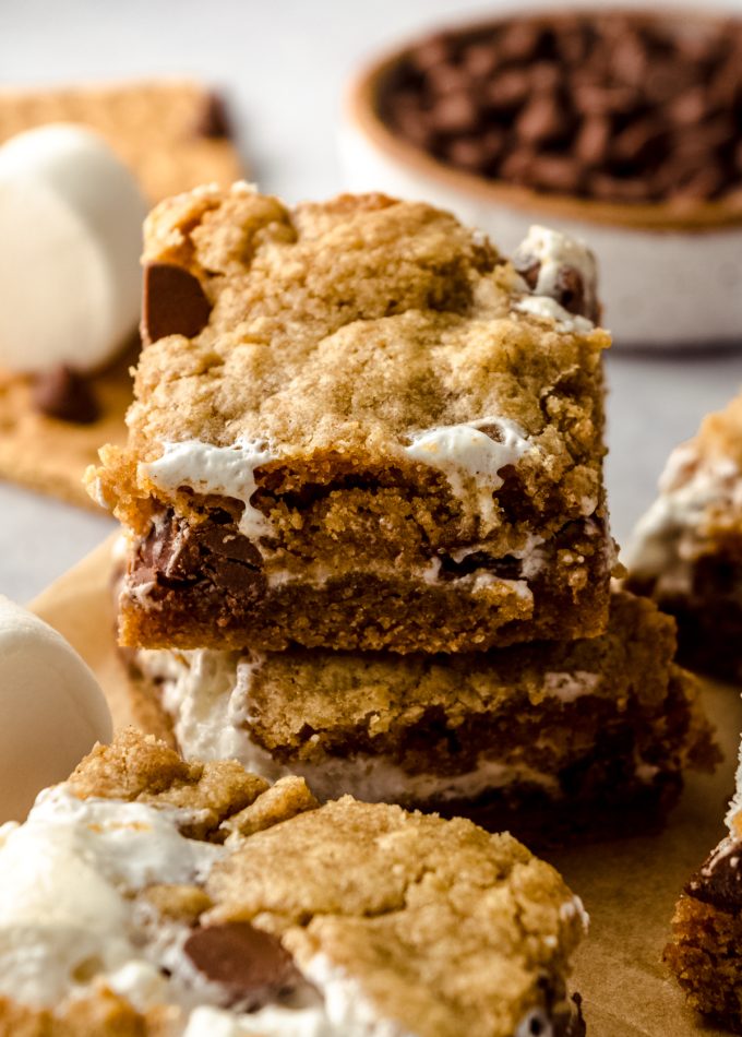 A stack of two s'mores bars.