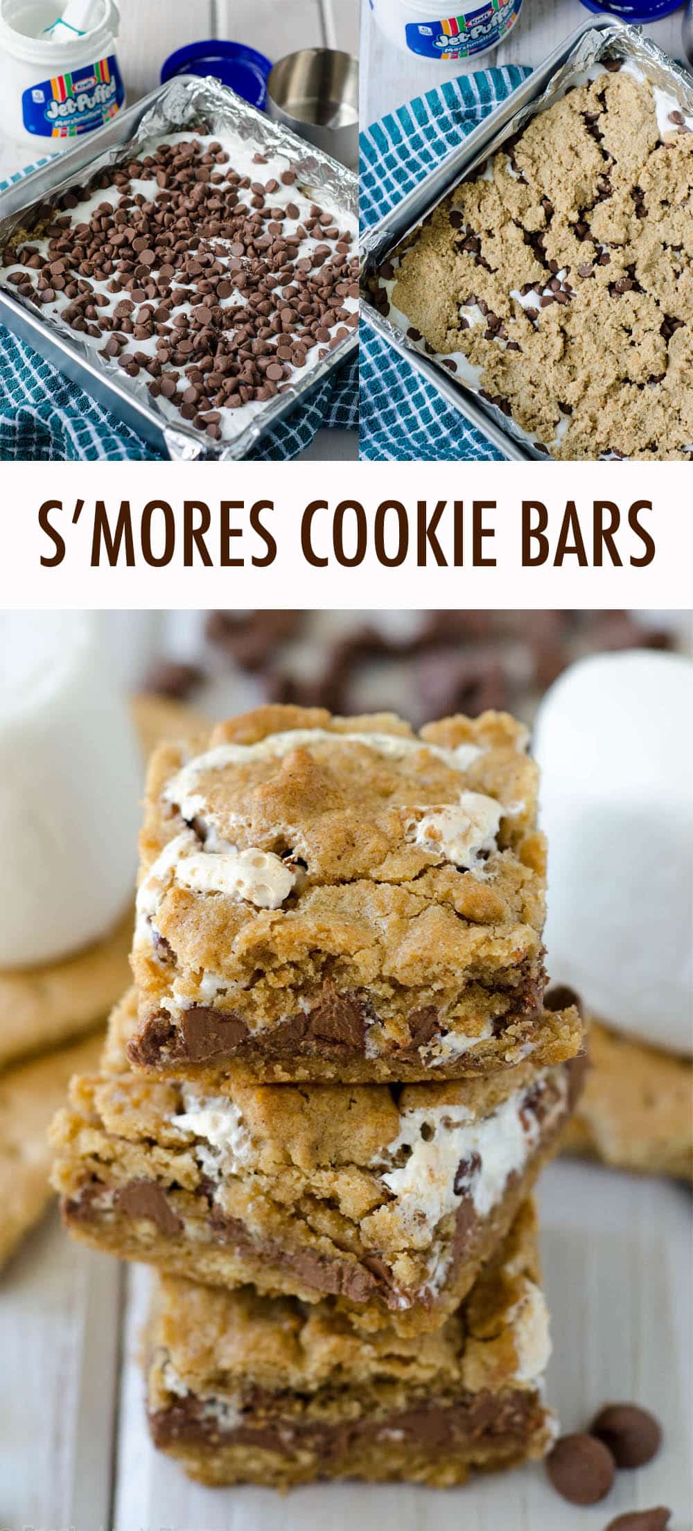 Soft and chewy graham cookie bars filled with a fluffy layer of marshmallow creme and milk chocolate chips. All the s'more without the flame! via @frshaprilflours