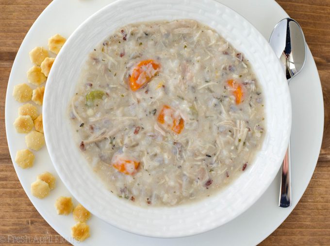 Slow Cooker Creamy Chicken and Wild Rice Soup: An easy set-it-and-forget-it recipe for creamy chicken and wild rice soup for the slow cooker. Perfect for cold weather and freezing for on-hand meals.