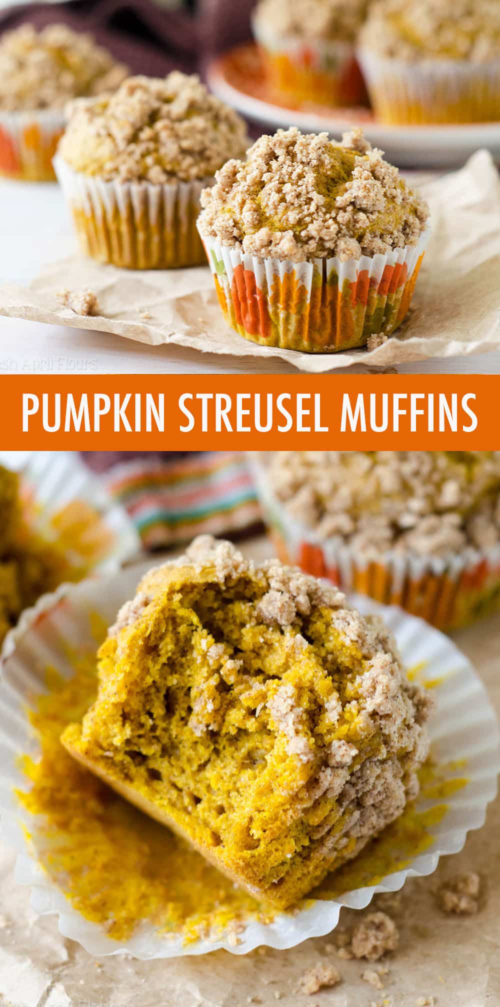 Moist and tender pumpkin muffins made with real pumpkin and all the warm flavors of fall, topped with an irresistible pumpkin spice streusel. via @frshaprilflours