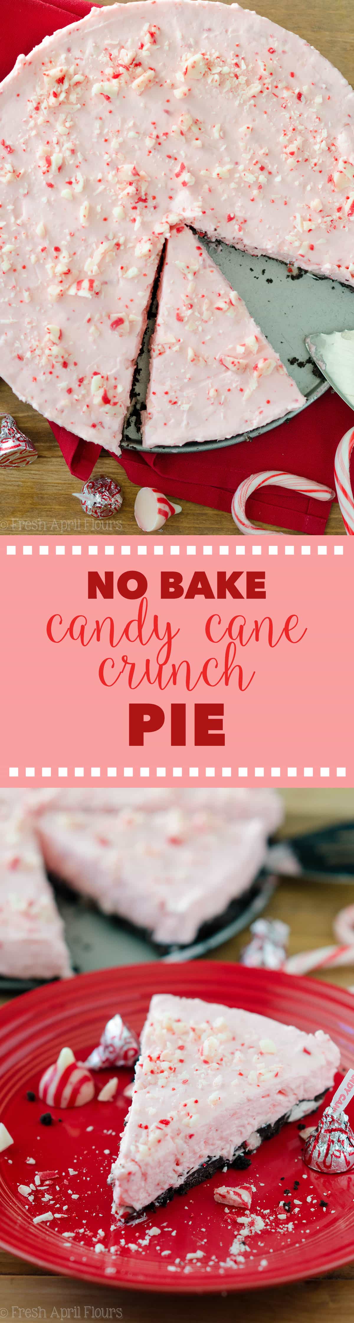 No Bake Candy Cane Crunch Pie: Creamy, minty pie studded with chopped Candy Cane Kisses all on top of a crunchy Oreo cookie crust. via @frshaprilflours
