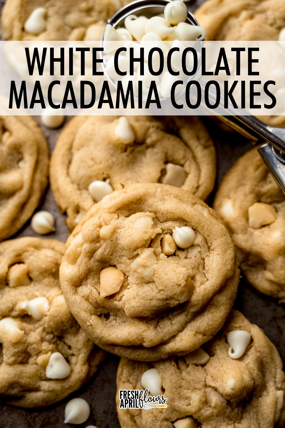 These no-chill white chocolate macadamia nut cookies are thick, buttery, and loaded with melty white chocolate and crunchy macadamia nuts for the perfect cookie jar classic. via @frshaprilflours