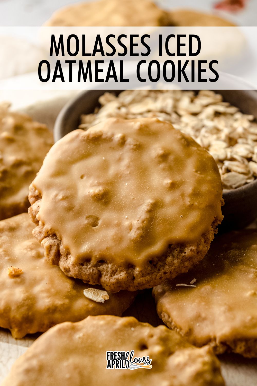 Move over traditional old fashioned iced oatmeal cookies, we're kicking things up a notch with molasses! These quick and easy oatmeal cookies are soft and chewy and covered in a simple bold melt-in-your-mouth molasses icing. via @frshaprilflours