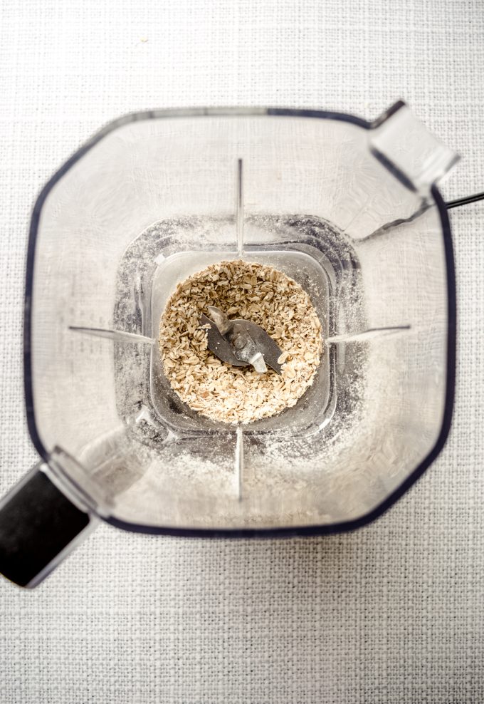 Aerial photo of oats in a blender.