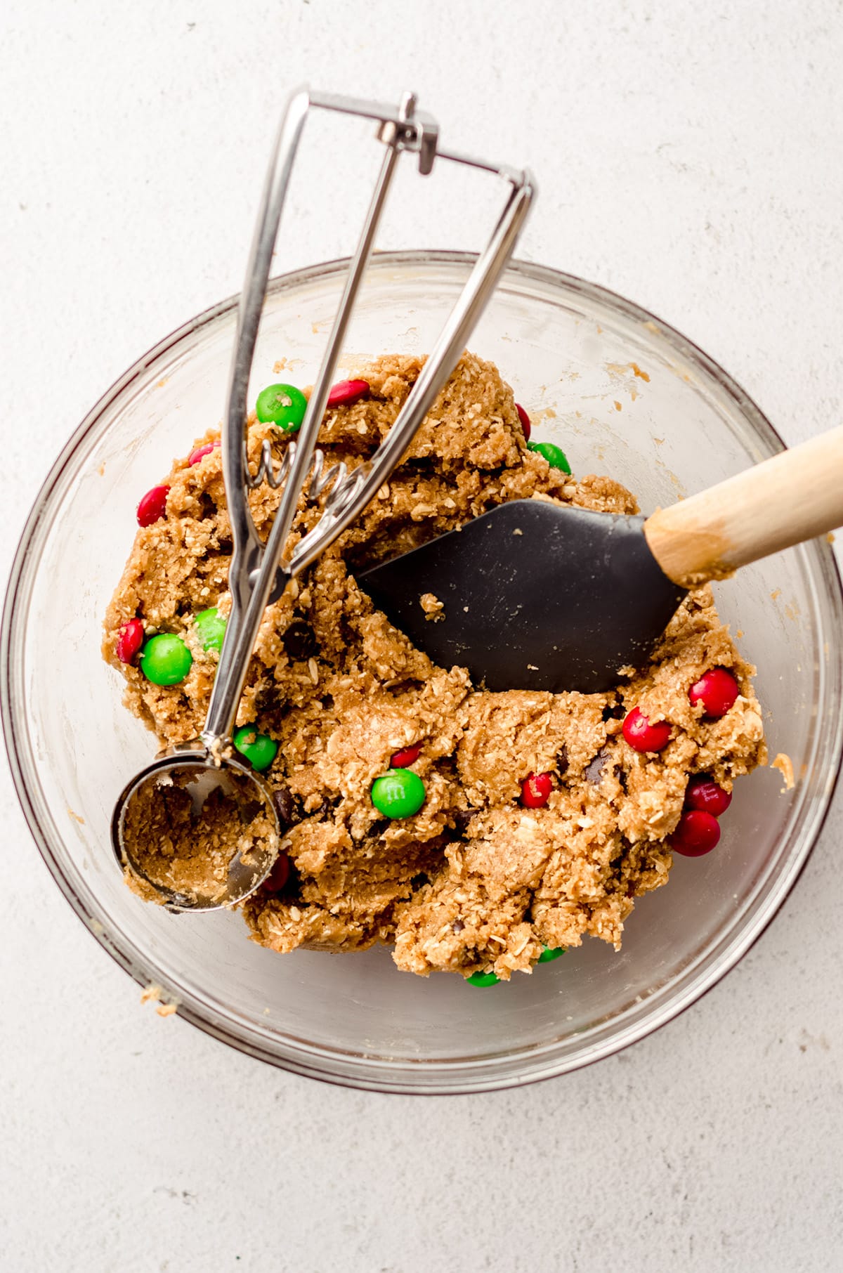 christmas monster cookie dough in a bowl