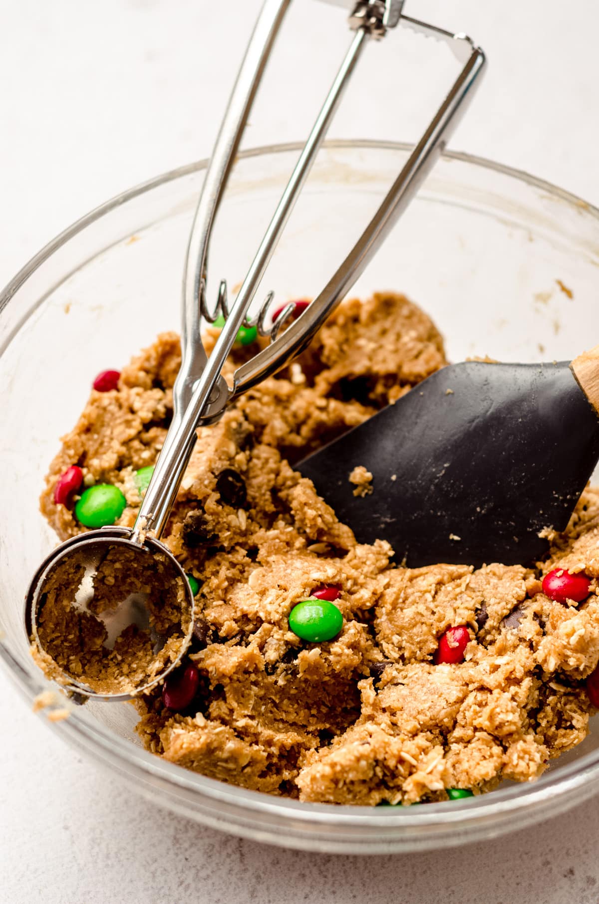 christmas monster cookie dough in a bowl