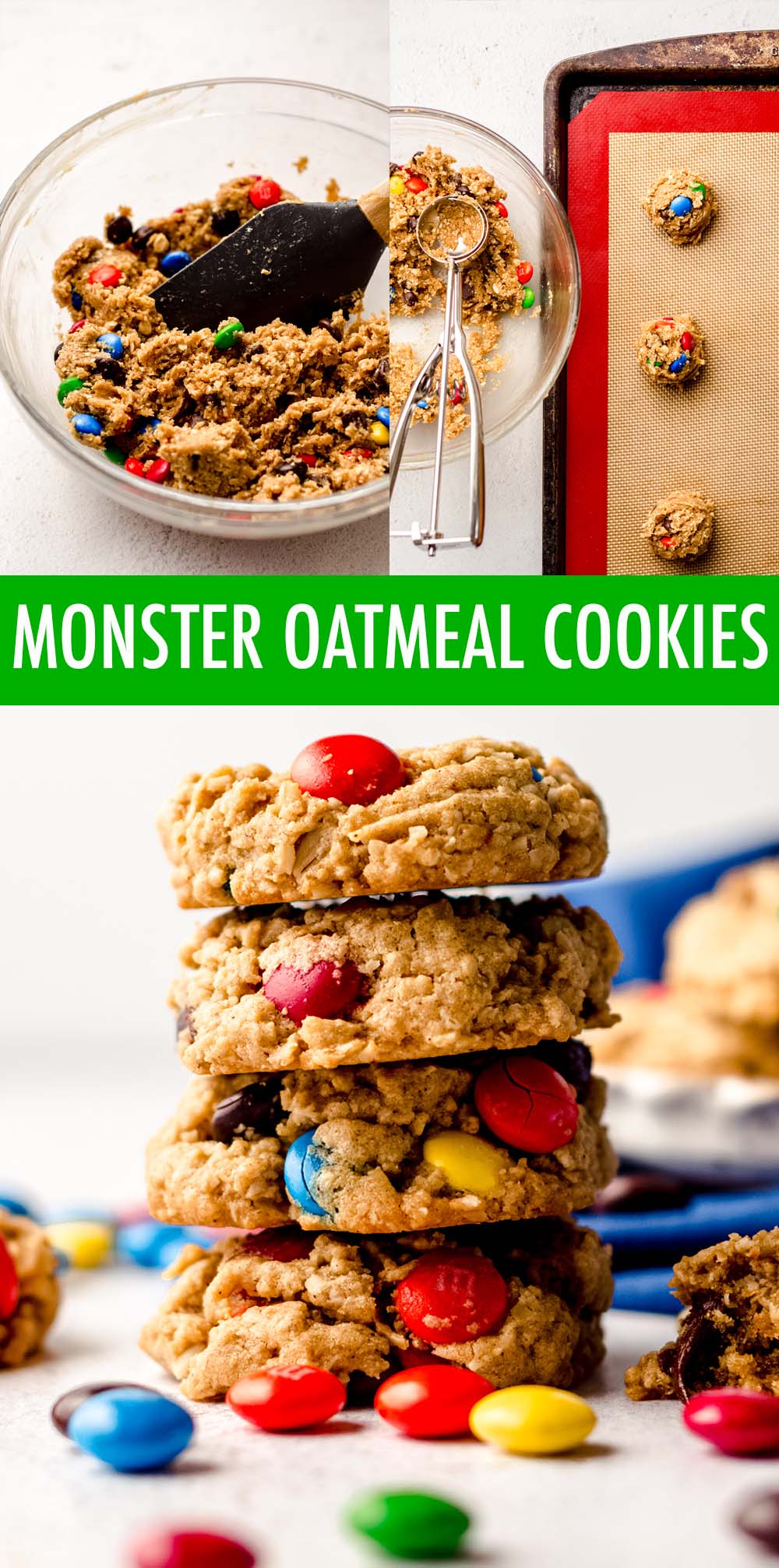 Quick and easy peanut butter oatmeal cookies filled with chocolate chips and m&m's. via @frshaprilflours