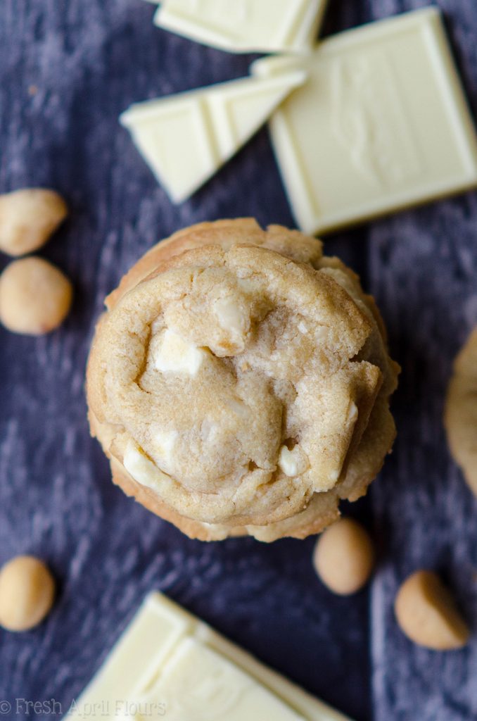 White Chocolate Chunk Macadamia Nut Cookies: A cookie jar classic-- buttery cookies filled with creamy white chocolate and crunchy macadamia nuts.