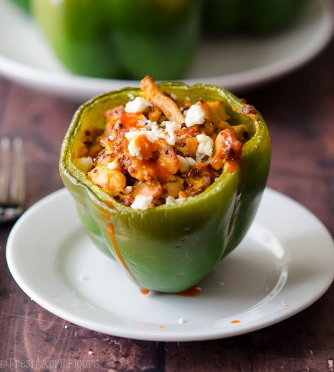 Buffalo Chicken Stuffed Peppers: An easy, make-ahead weeknight meal that makes great leftovers and can be easily doubled to feed a crowd or larger family.