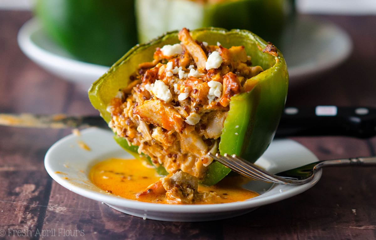 Buffalo Chicken Stuffed Peppers: An easy, make-ahead weeknight meal that makes great leftovers and can be easily doubled to feed a crowd or larger family.