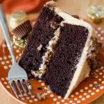 Dark Chocolate Layer Cake with Peanut Butter Frosting: An easy two-layer dark chocolate cake covered in creamy, dreamy peanut butter frosting, all from scratch!