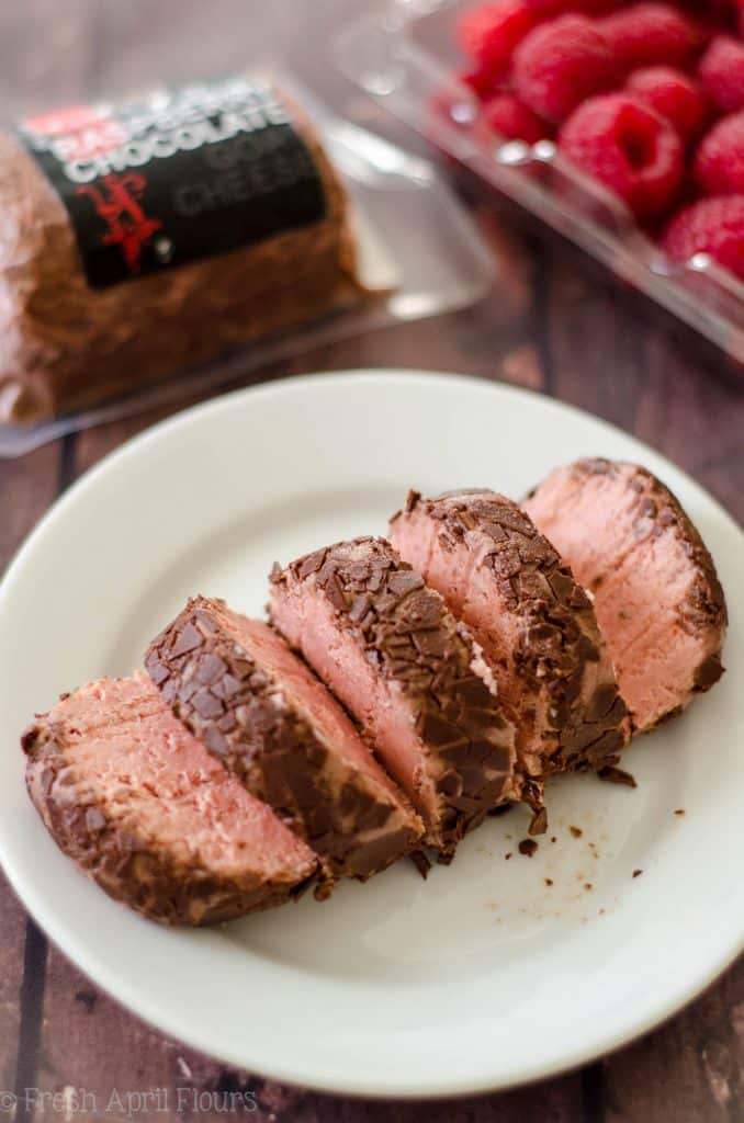 Chocolate Raspberry Goat Cheese Cheesecakes (For 2): Simple, personal sized, gluten free cheesecakes made with chocolate raspberry goat cheese and fresh raspberries.