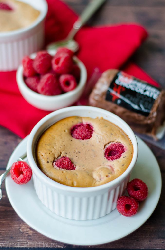 Chocolate Raspberry Goat Cheese Cheesecakes (For 2): Simple, personal sized, gluten free cheesecakes made with chocolate raspberry goat cheese and fresh raspberries.