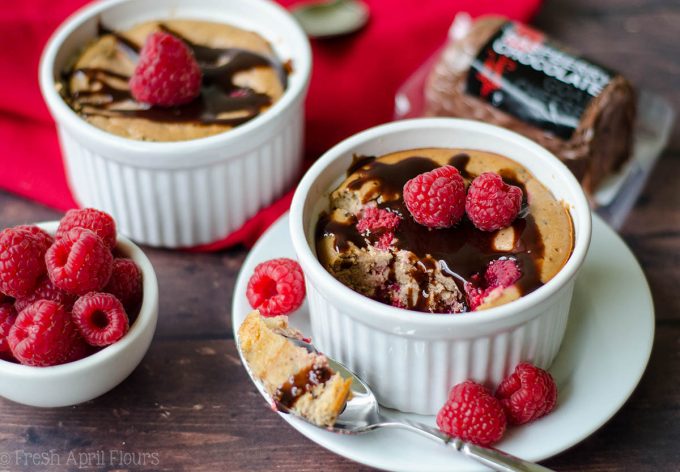 Chocolate Raspberry Goat Cheese Cheesecakes (For 2): Simple, personal sized, gluten free cheesecakes made with chocolate raspberry goat cheese and fresh raspberries.