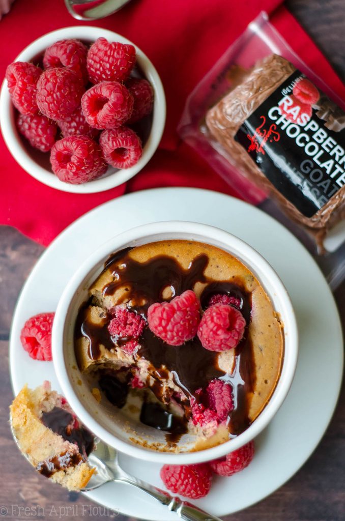 Chocolate Raspberry Goat Cheese Cheesecakes (For 2): Simple, personal sized, gluten free cheesecakes made with chocolate raspberry goat cheese and fresh raspberries.