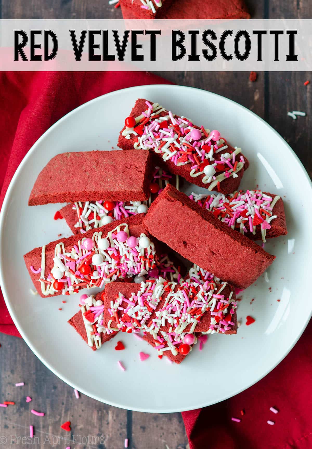 A Valentine's Day twist on classic biscotti using red velvet cake mix. via @frshaprilflours