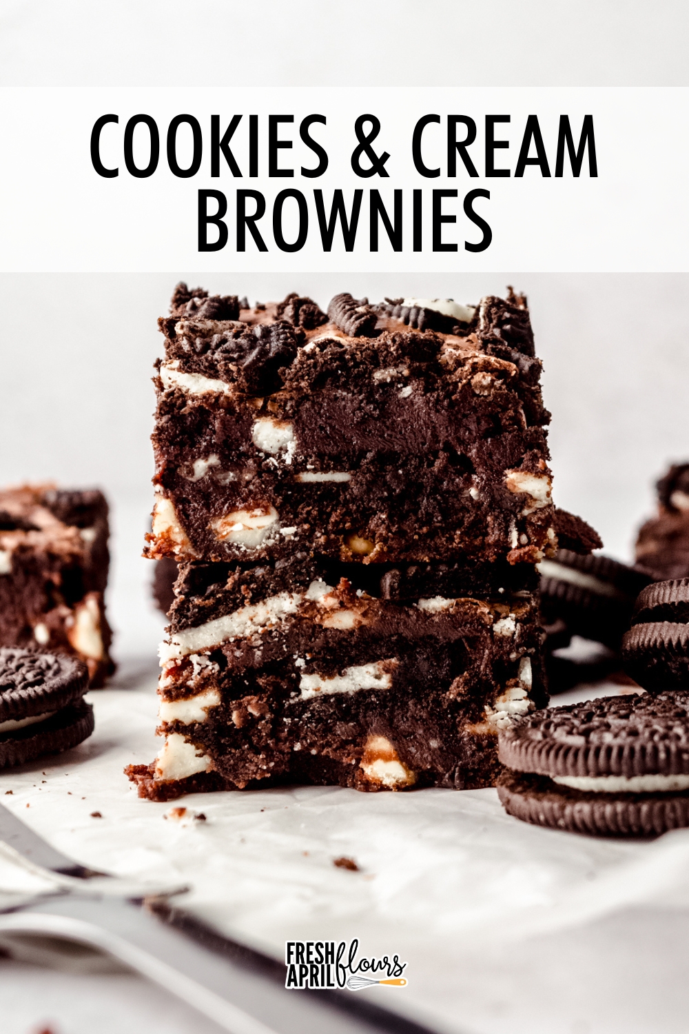 These rich and fudgy brownies use my favorite scratch brownie base and are layered with crunchy Oreos and creamy white chocolate chips. via @frshaprilflours