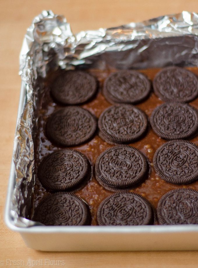 Cookies & Cream Brownies: Rich and fudgy scratch brownies filled with crunchy Oreos.
