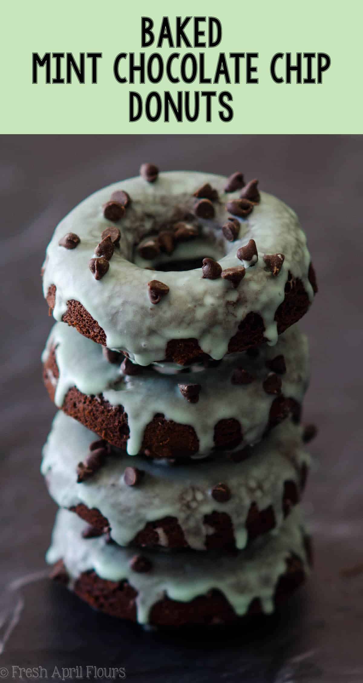 Simple chocolate chip donuts topped with a simple mint glaze. via @frshaprilflours