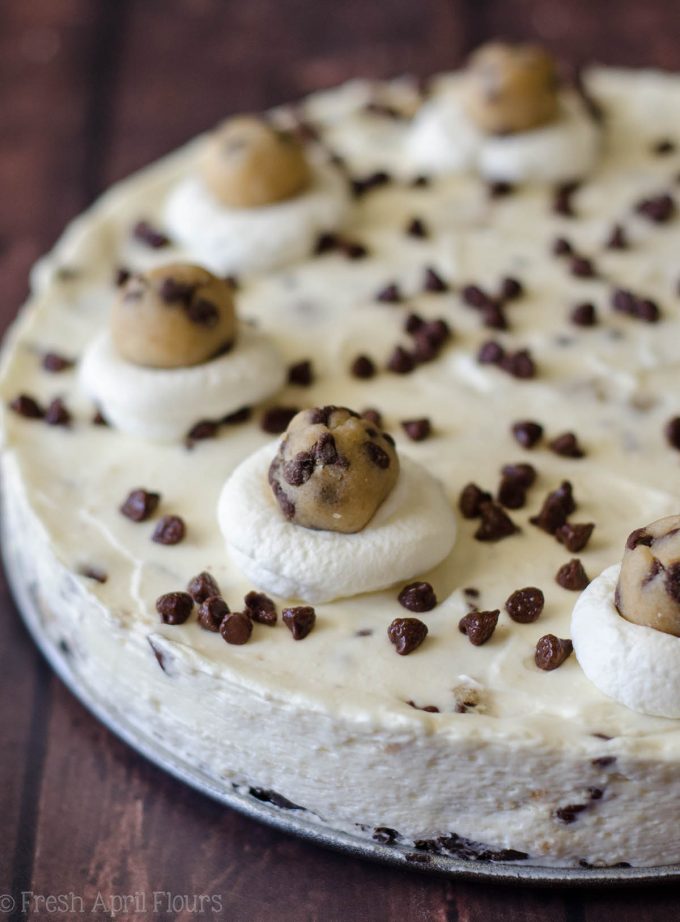 No Bake Chocolate Chip Cookie Dough Pie: An easy, cheesecake-like pie filled with edible cookie dough pieces and plenty of chocolate chips, all atop a crunchy Oreo crust.