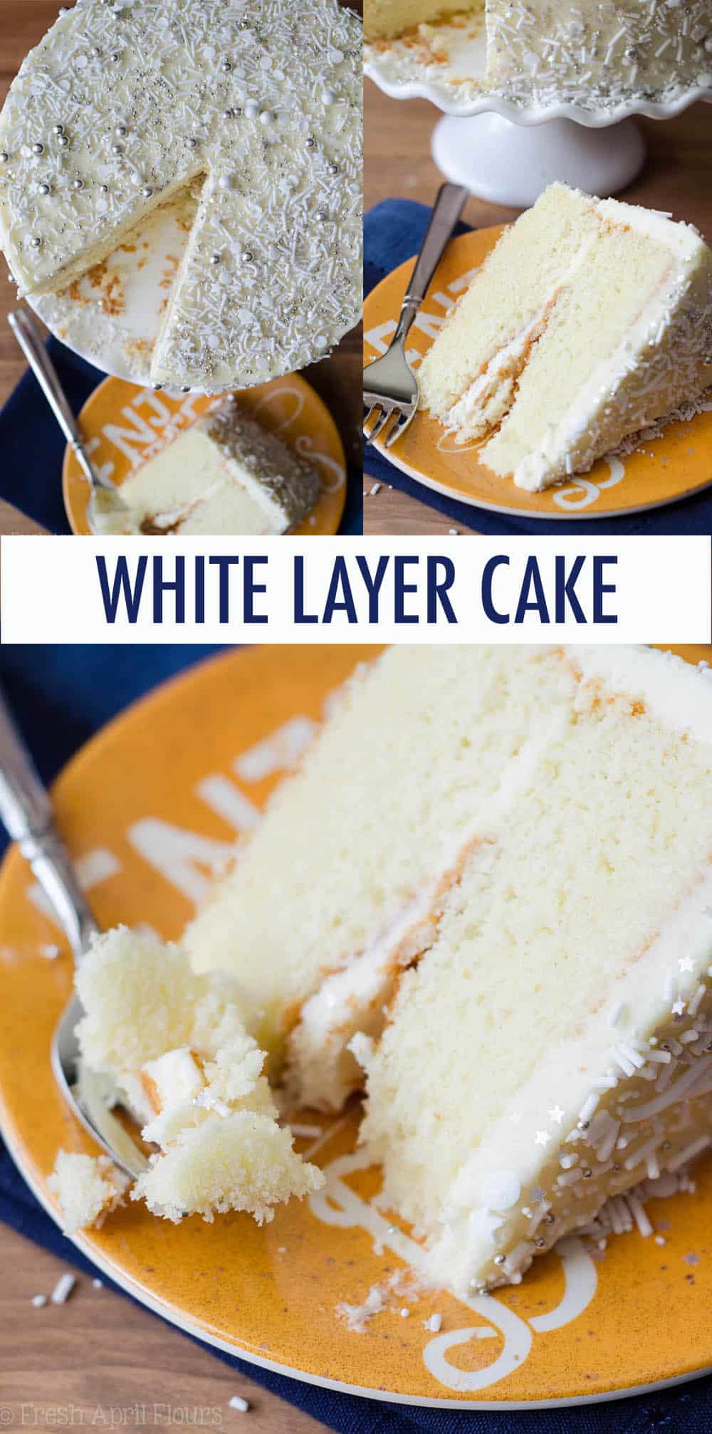 A perfectly moist and simple white cake paired with a light and fluffy whipped cream buttercream frosting. via @frshaprilflours