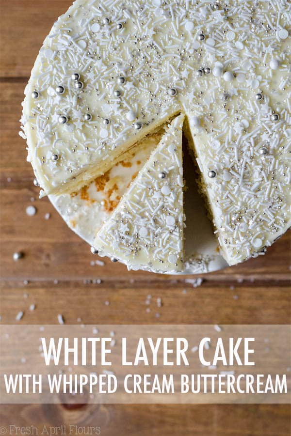 A perfectly moist and simple white cake paired with a light and fluffy whipped cream buttercream frosting. via @frshaprilflours