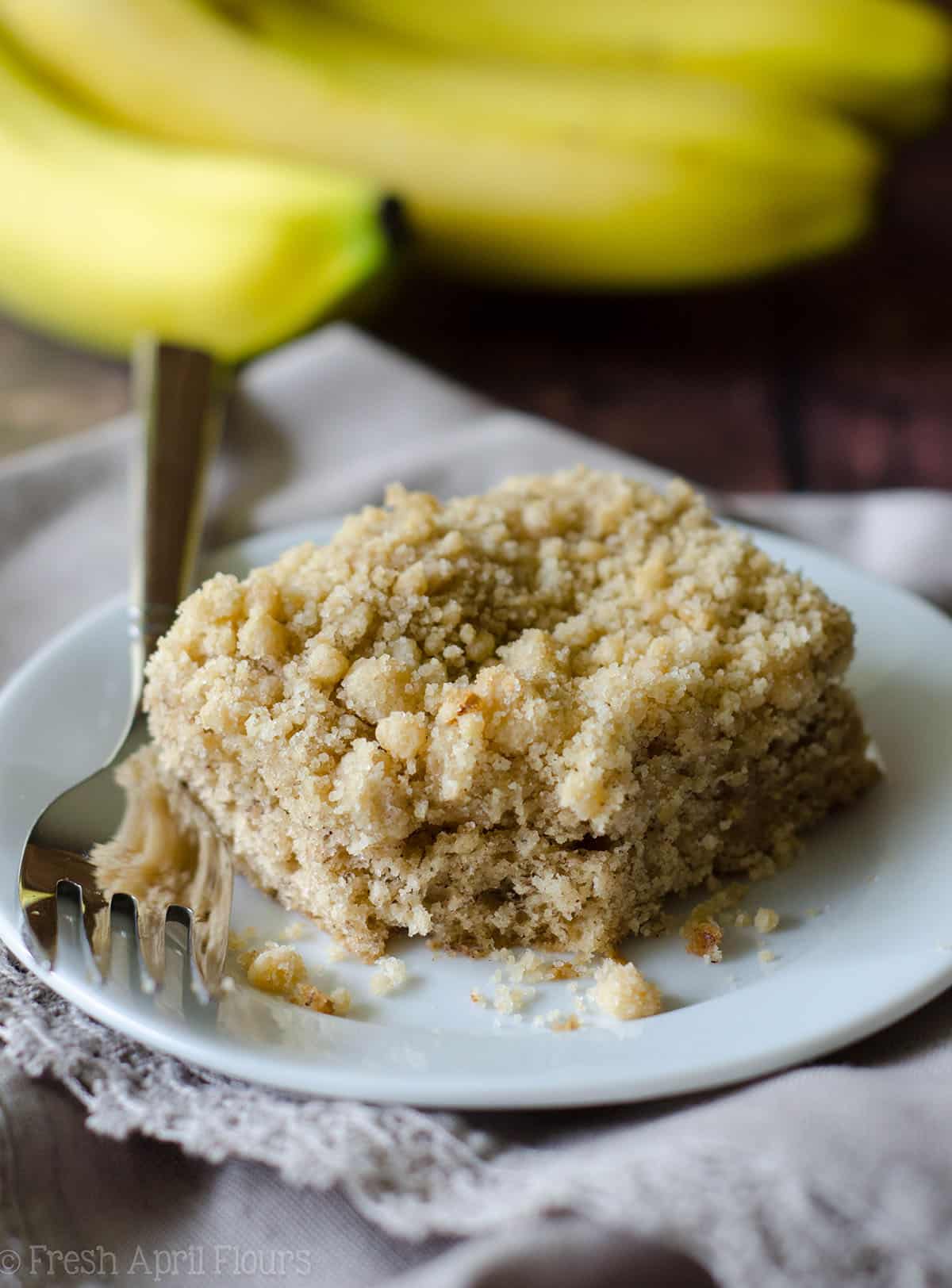 Banana Crumb Snack Cake: A simple and perfectly moist banana cake with a fine sandy crumb topping.