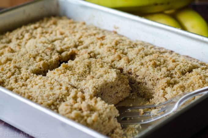 Banana Crumb Snack Cake: A simple and perfectly moist banana cake with a fine sandy crumb topping.