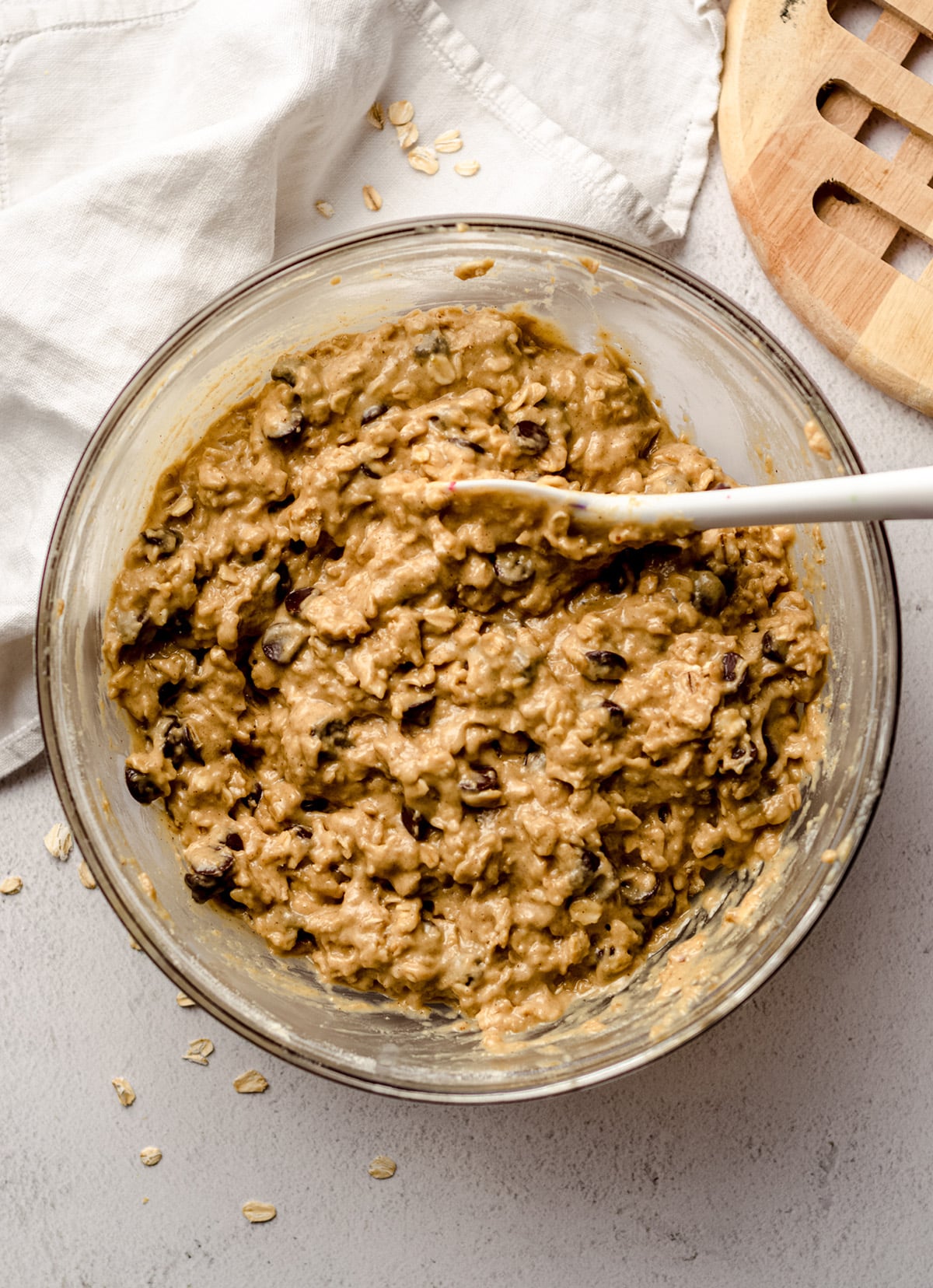 oatmeal lactation quick bread batter in a glass bowl