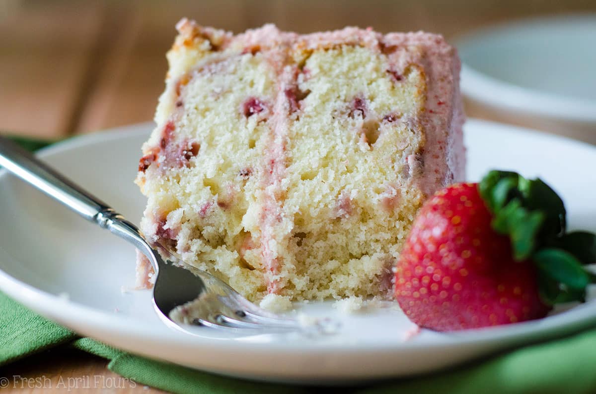 Fresh Strawberry Cake with Strawberry Buttercream: Soft and fluffy strawberry cake made with fresh strawberries and topped with a creamy strawberry buttercream.