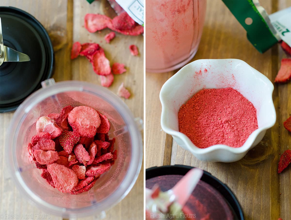 freeze dried strawberries in a blender to make strawberry powder