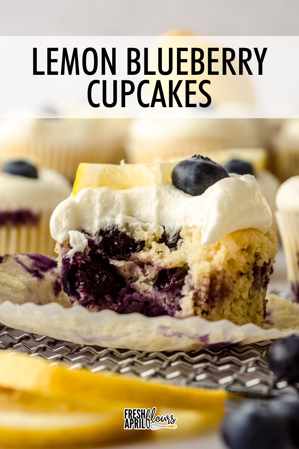 These tangy lemon cupcakes are bursting with sweet and juicy blueberries and topped with a creamy lemon buttercream. via @frshaprilflours