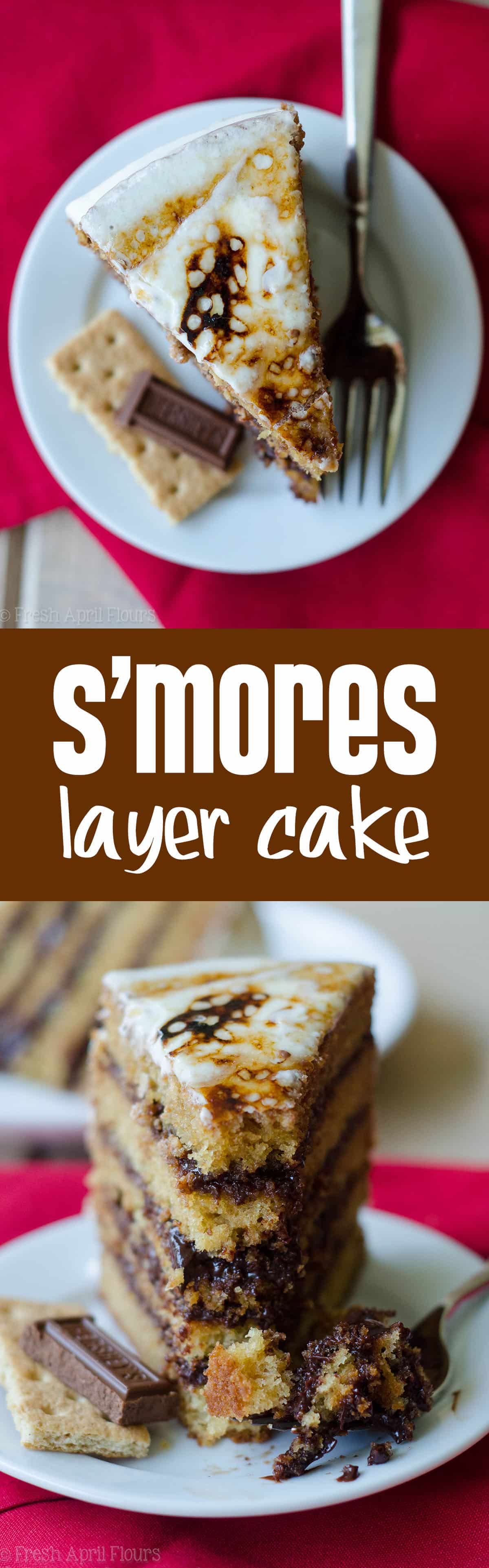 S'mores Layer Cake: Graham cracker cake layered with creamy chocolate ganache, covered in toasted marshmallow buttercream. via @frshaprilflours