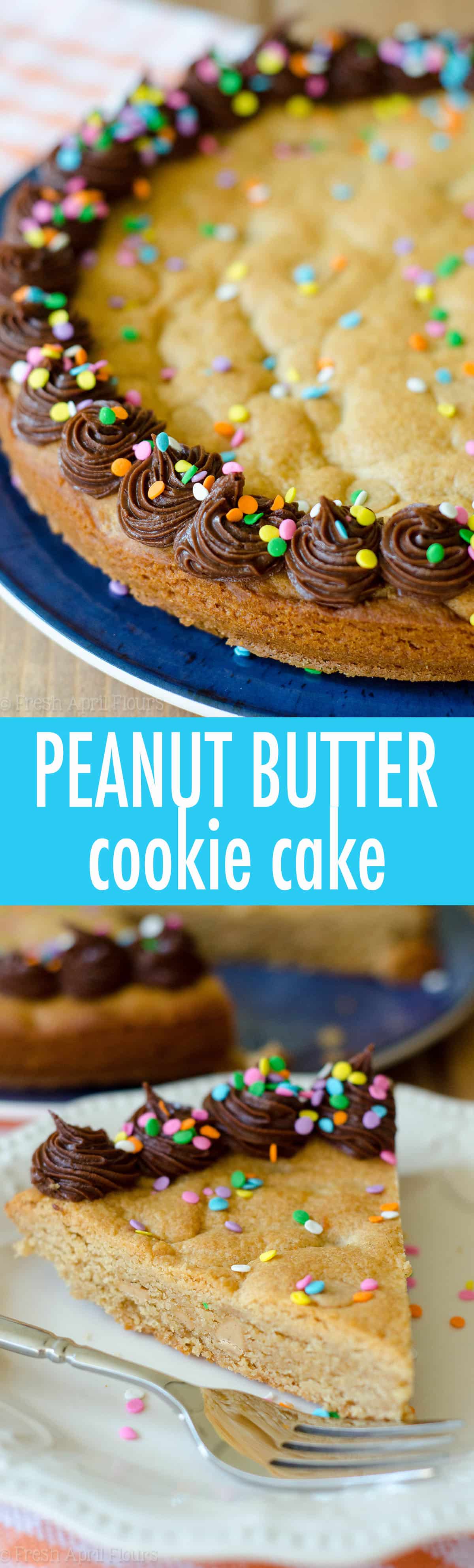 Peanut Butter Cookie Cake: A peanut buttery twist on the classic cookie cake. Top with chocolate, peanut butter, or vanilla frosting and get to decorating! via @frshaprilflours