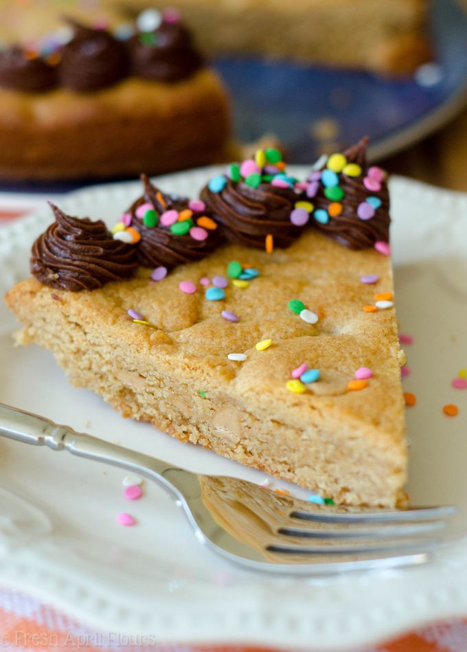 Peanut Butter Cookie Cake: A peanut buttery twist on the classic cookie cake. Top with chocolate, peanut butter, or vanilla frosting and get to decorating!