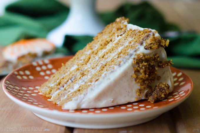 Brown Butter Pumpkin Cake with Maple Cinnamon Cream Cheese Frosting: A moist, spiced cake made with real pumpkin and smothered in a creamy, fall flavor-infused cream cheese frosting.