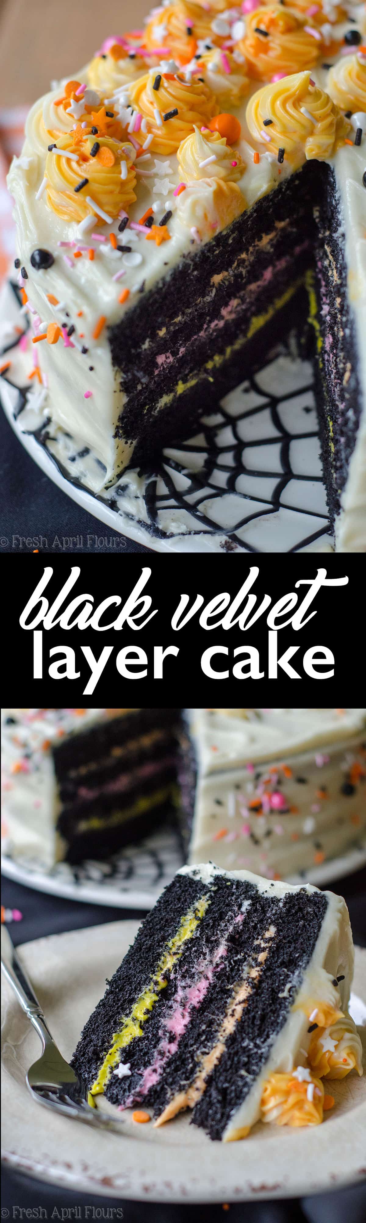 Classic red velvet cake gets a spooky makeover in this black velvet edition perfect for Halloween! via @frshaprilflours