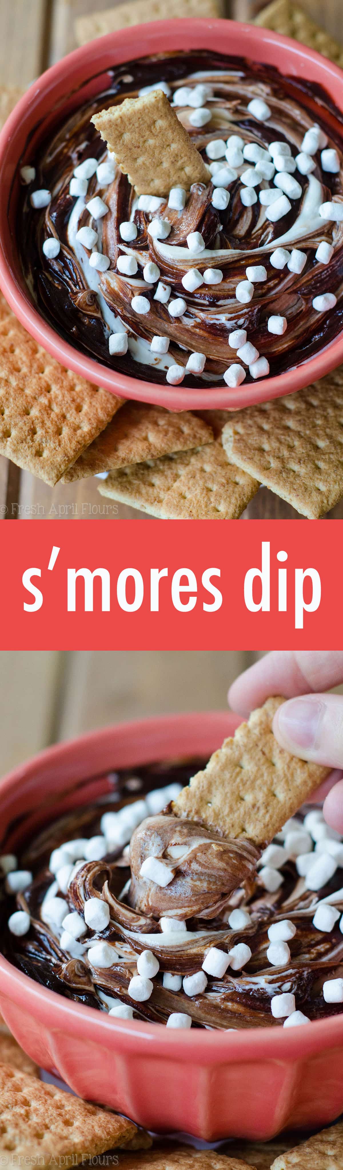 S'mores Dip: An easy gluten free dip made with marshmallow buttercream swirled with chocolate ganache. Serve with graham crackers or your favorite crunchy dipper and have the taste of summer all year long! via @frshaprilflours