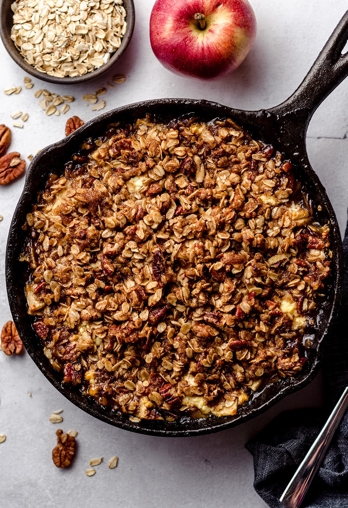 aerial photo of skillet apple crisp