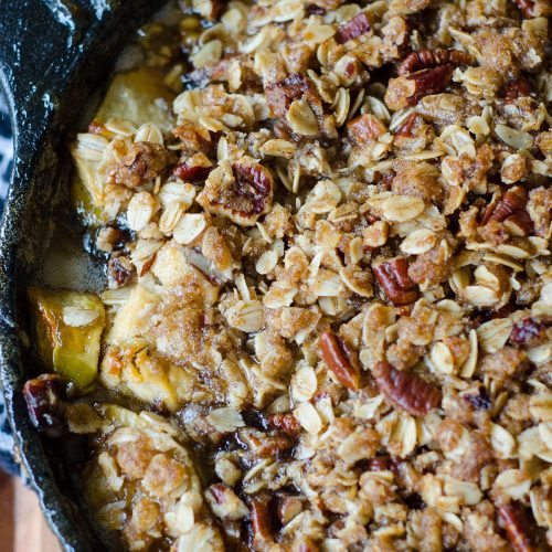 Maple Pecan Goat Cheese Skillet Apple Crisp